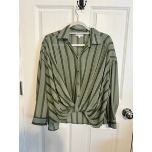 Emory Park Green Striped Twist Front Shirt Large
